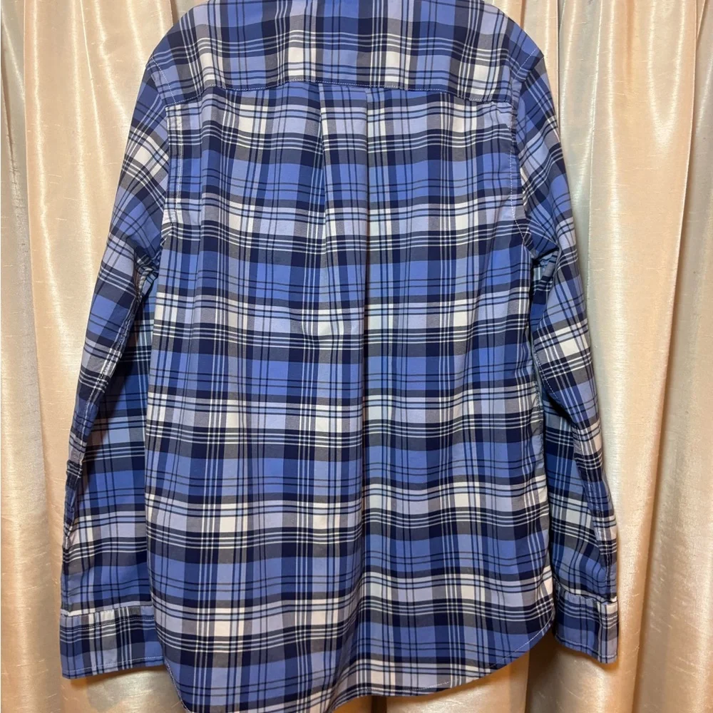 Ralph Lauren Blue and White Plaid Performance Button Down Shirt, medium (10-12),